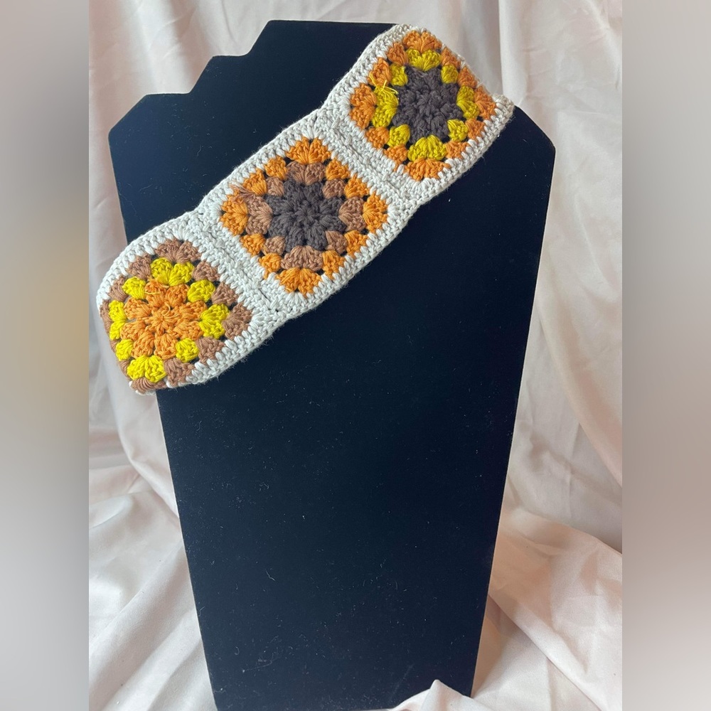 Zara Crochet Hairband - White, Orange, Brown